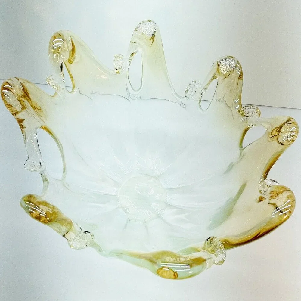 XL Amber Art Glass Console Centerpiece Handmade Submerged Sommerso Murano? Italy - Picture 8 of 9